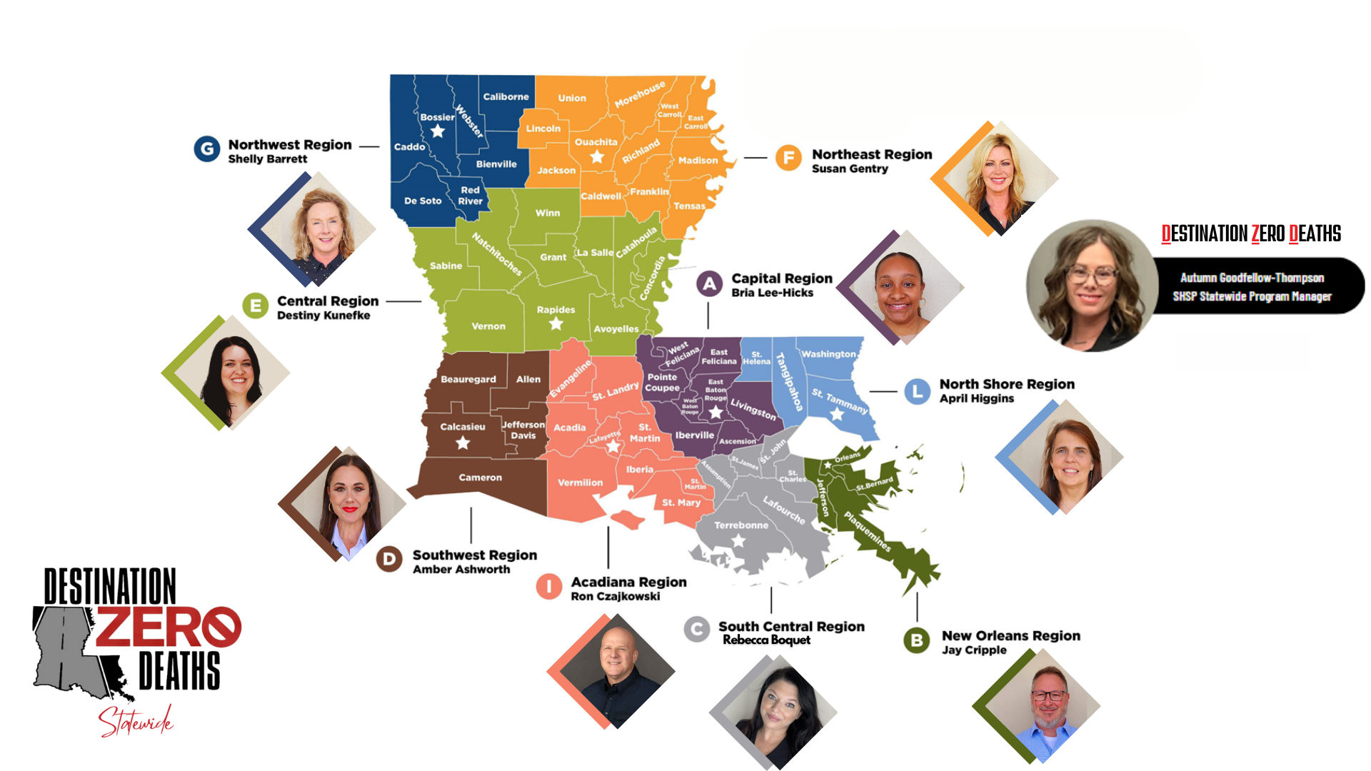 Safety Coalition Map of Louisiana showing all regional representatives