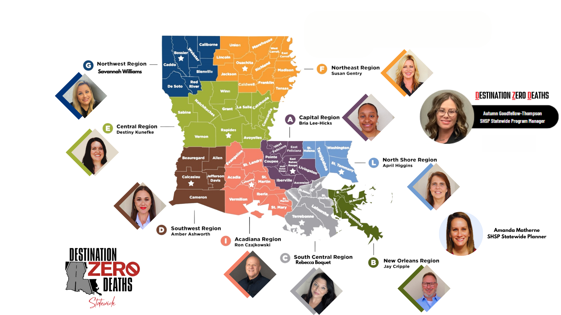 Safety Coalition Map of Louisiana showing all regional representatives